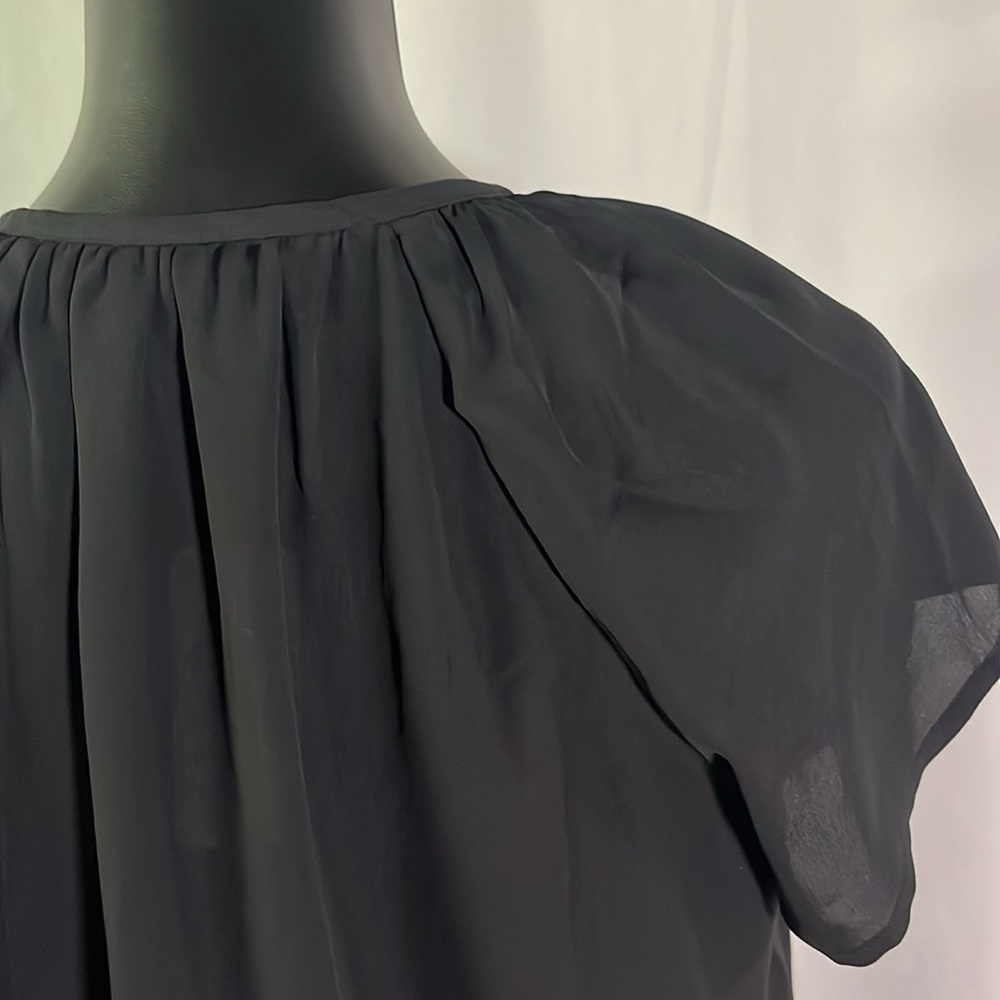 NWT Brooks Brother Black Short Sleeve Silk Keyhole Neck Blouse - Picture 12 of 16